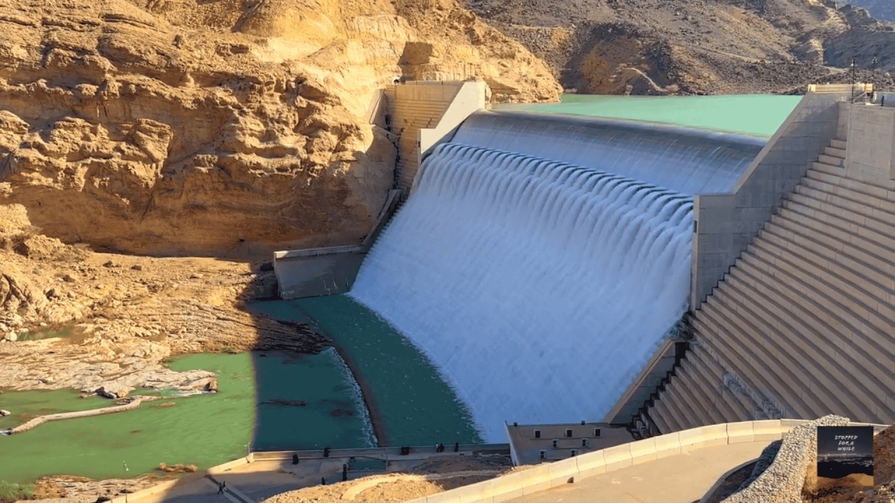 Wadi Dayqah Dam overflow After Rain | Quriyat, Oman 🇴🇲 | Stunning Waterfall Views & Scenic Beauty.