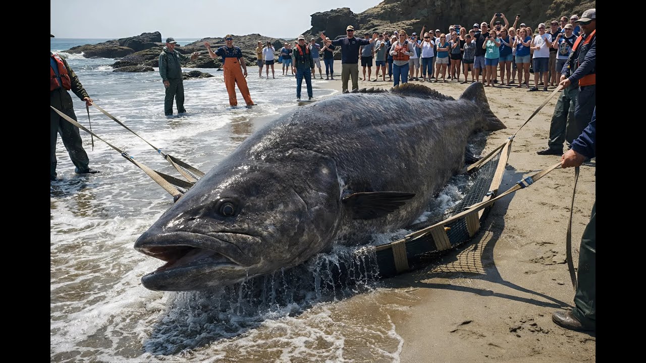 Massive Black Cod (Sablefish) Dockside Moment — Net Lift, Crowd Reaction, Unreal Close-Up