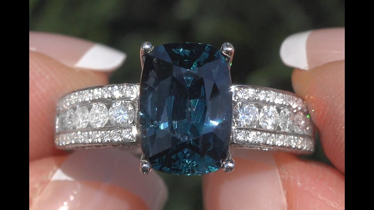 GIA Certified Blue Spinel & Diamond Cocktail Engagement Ring 18k Gold 4.19 TCW - C1094