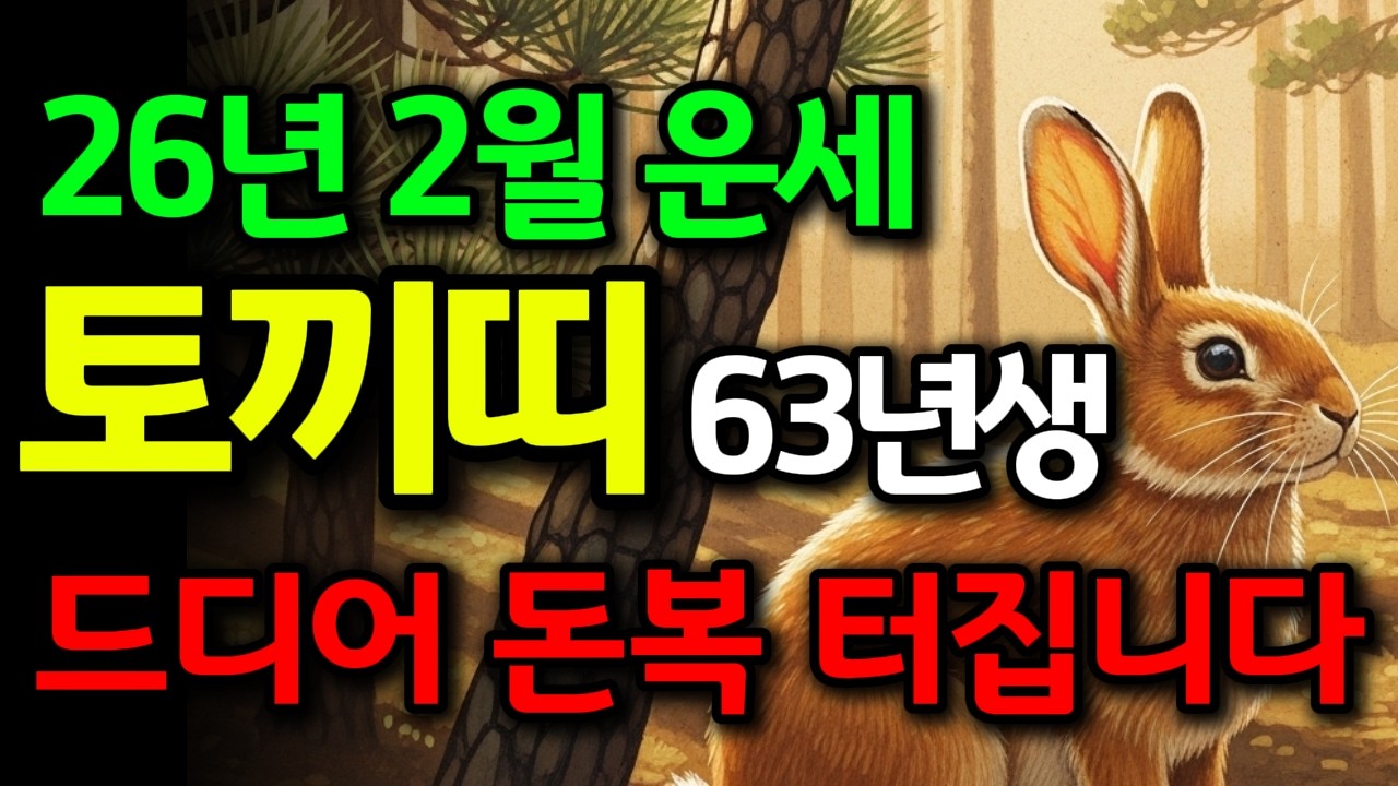 2026년 2월 토끼띠 운세 🎊 63년생 계묘생 필독! 입춘 지나면 꽉 막혔던 문서와 보상금이 제 발로 찾아옵니다 🧧