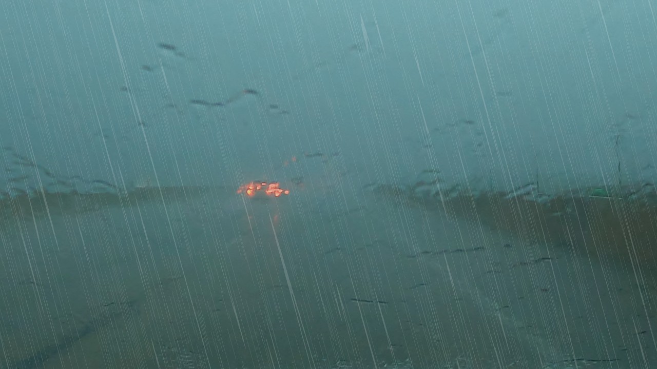 Heavy Rain Driving Flooded Highway Roads Torrential Rainstorm