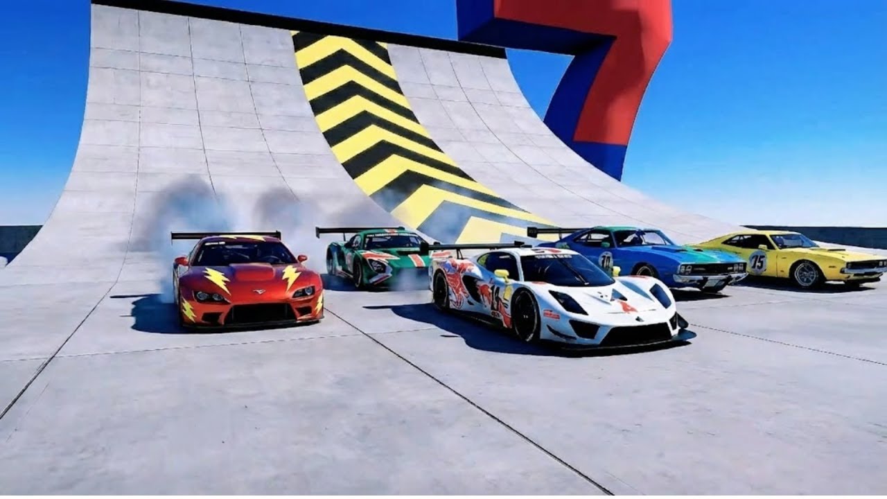Huge & Tiny Double Monster Saw Wheels Tesla Cybertruck vs Lightning Mcqueen vs Train  Beam