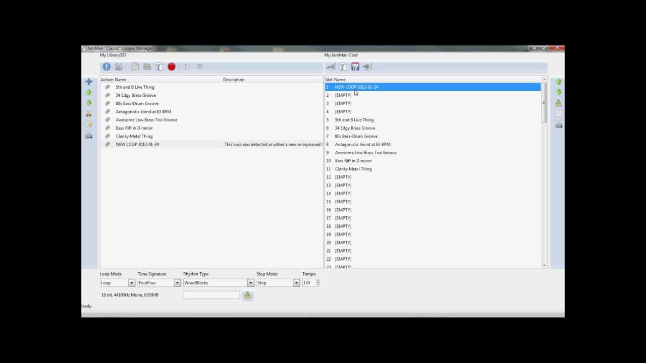 JamMan Looper Manager - Demo of Librarian Software