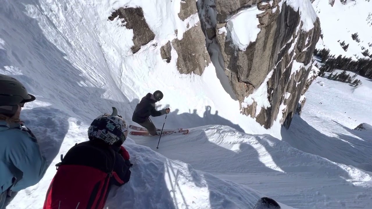 Guy Entering Corbet&rsquo;s Couloir - Backwards on the Goat Path - Jackson Hole Mountain Resort #skiing