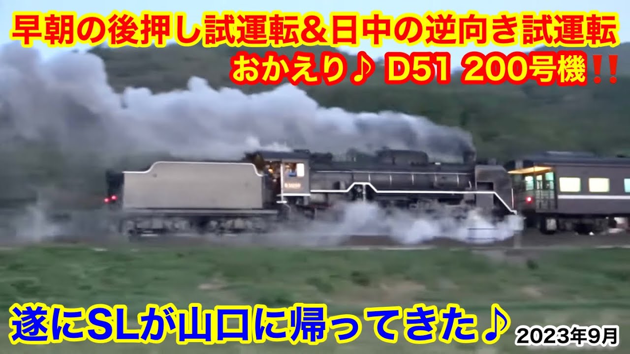 【遂にD51が山口に帰ってきた♪早朝の後押し試運転&日中の逆向き試運転 2023.9】