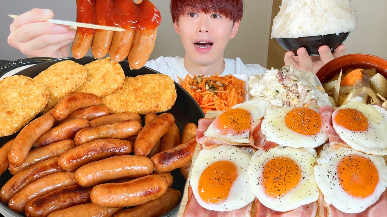 ASMR シャウエッセンとベーコンエッグ Breakfast EATING SOUNDS | 咀嚼音 | MUKBANG | 먹방