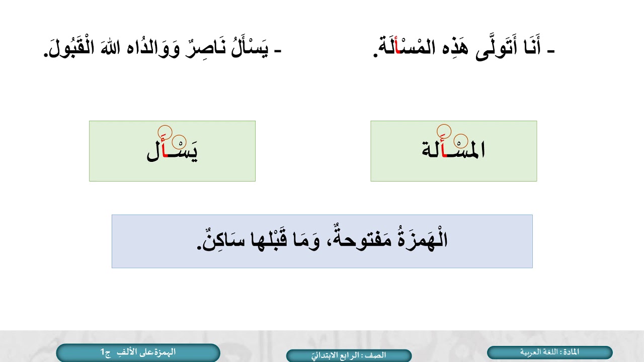 الصف الرابع اللغة العربية الهمزة على الألف ج1