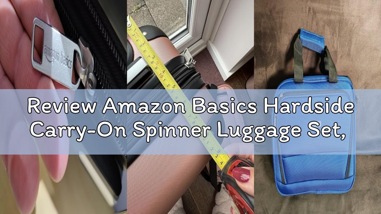 Review Amazon Basics Hardside Carry-On Spinner Luggage Set, 3-Piece, Carry-On Suitcase, Tote Bag, Co