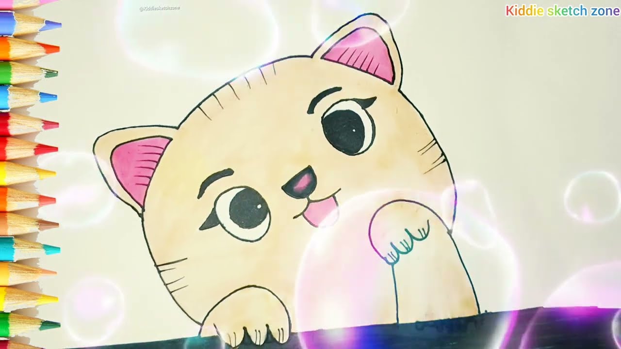  How to draw a cute cat🐈 English rhymes song  . drawing kaise banate hain bataiye.Easy cat drawingi🐈