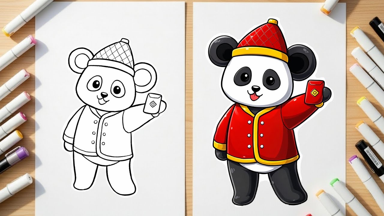 How To Draw Chinese New Year Panda 🐼🎊