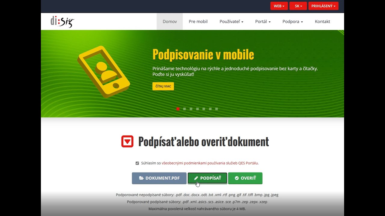 Podpisovanie dokumentov na qesportal.sk