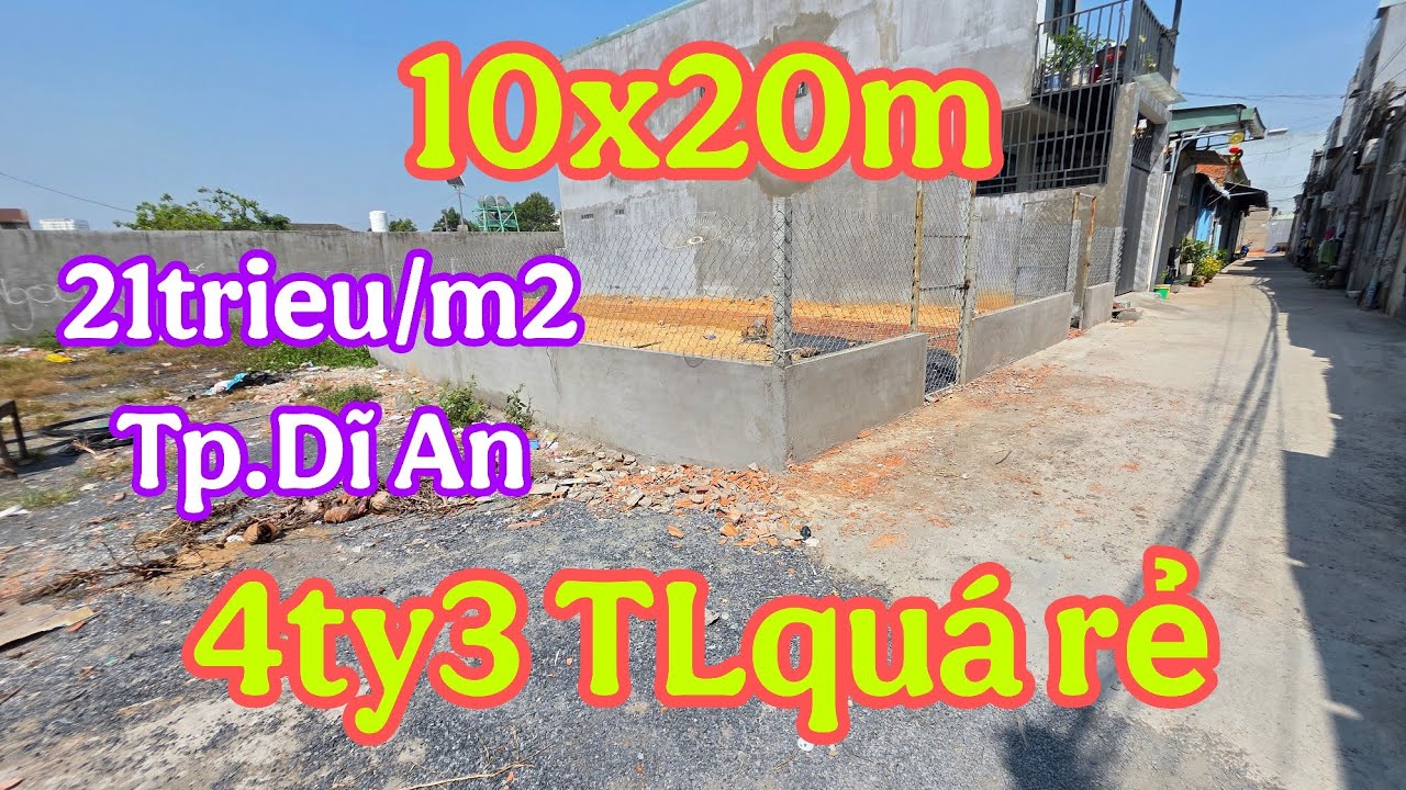 Bán Đất 10x20m Dĩ An (5181) Giá 21 Triệu/m2, Xây Tự Do, Ngã Tư Chiêu Liêu, Quá Rẻ 