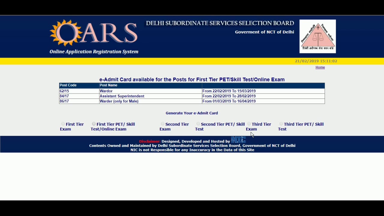 Dsssb Warder 86/17 Admit Card 2019