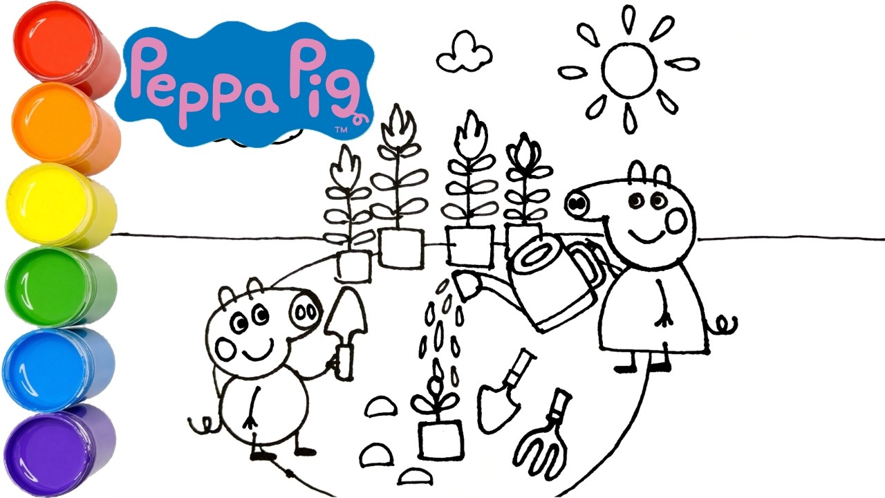 Peppa Pig Garden Drawing & Coloring for Kids | Easy Step-by-Step Cartoon Art 🎨🐷