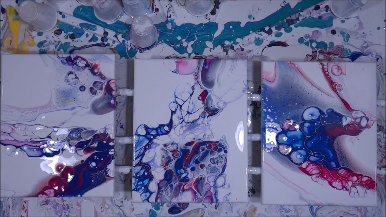 Acrylic Pouring Flip & Drag on three 8x10 Canvas (96)