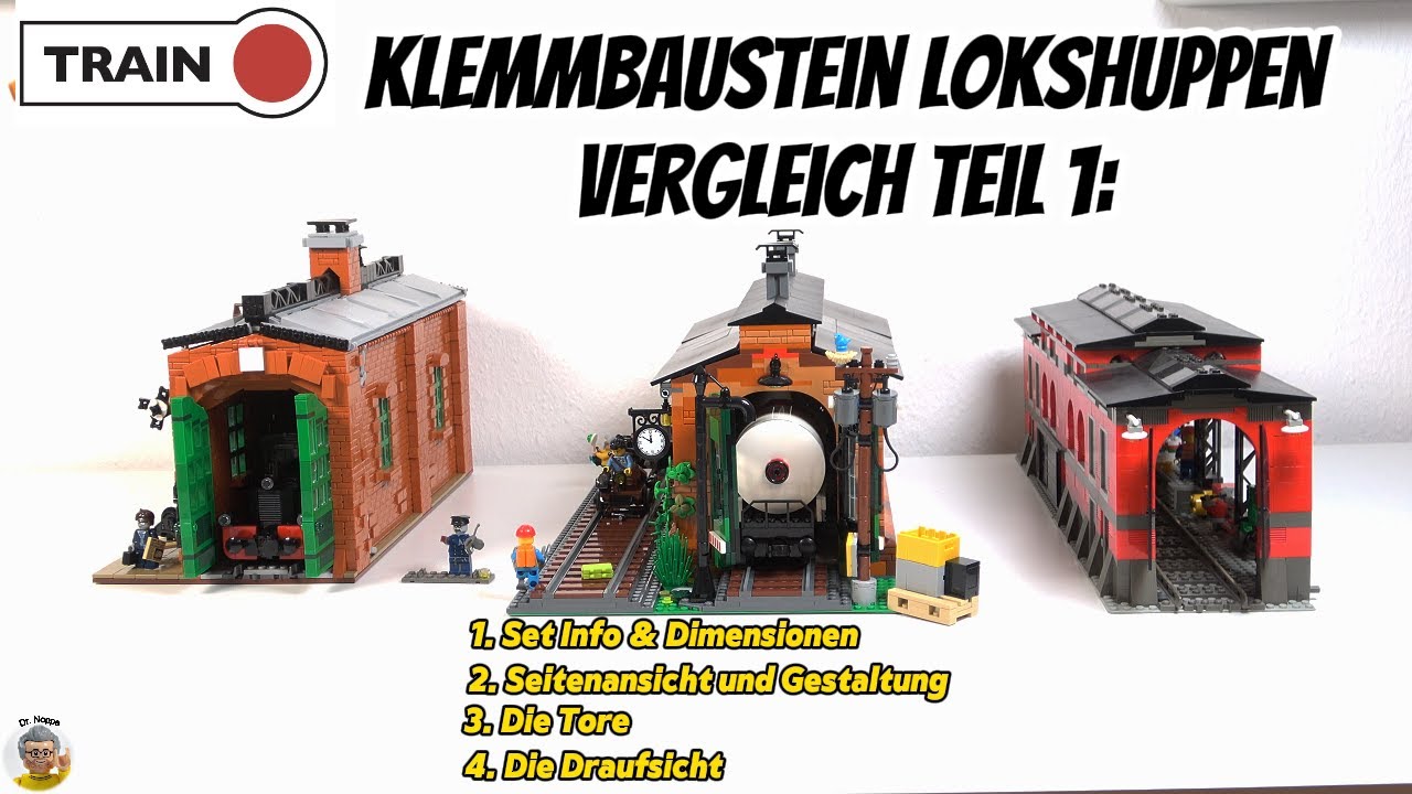 Lokschuppen Vergleich: Bricklink 910033, LEGO ® 10027 und Bluebrixx 103015.Teil 1