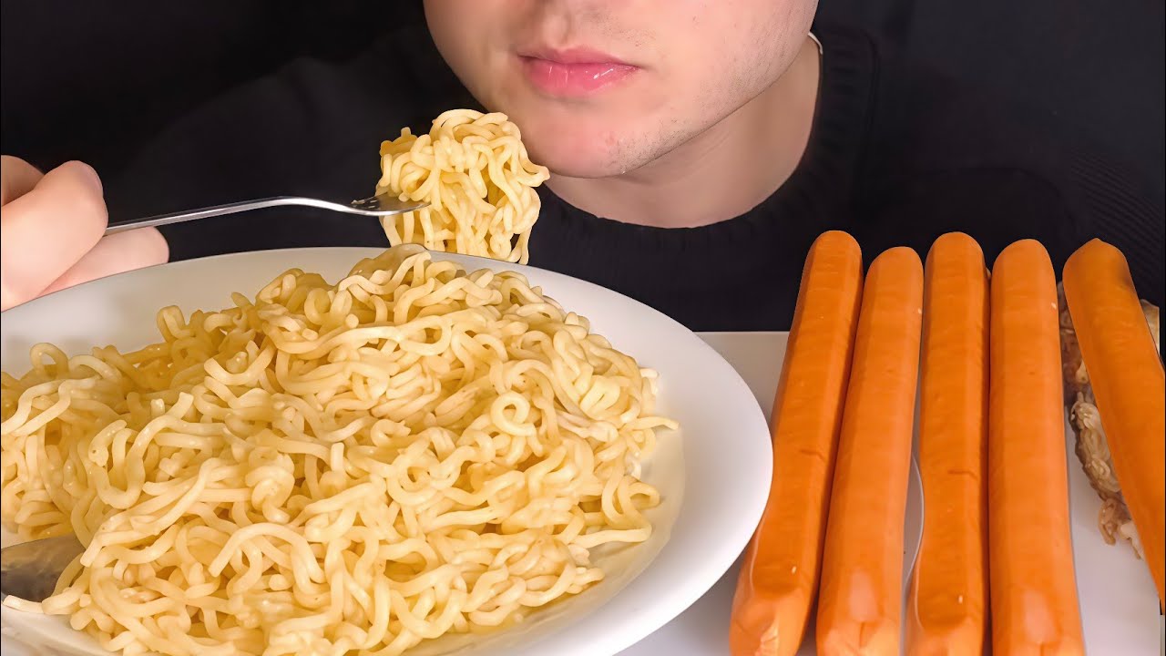 ASMR Noodles & Sausage |Juicy Eating Sounds | No Talking