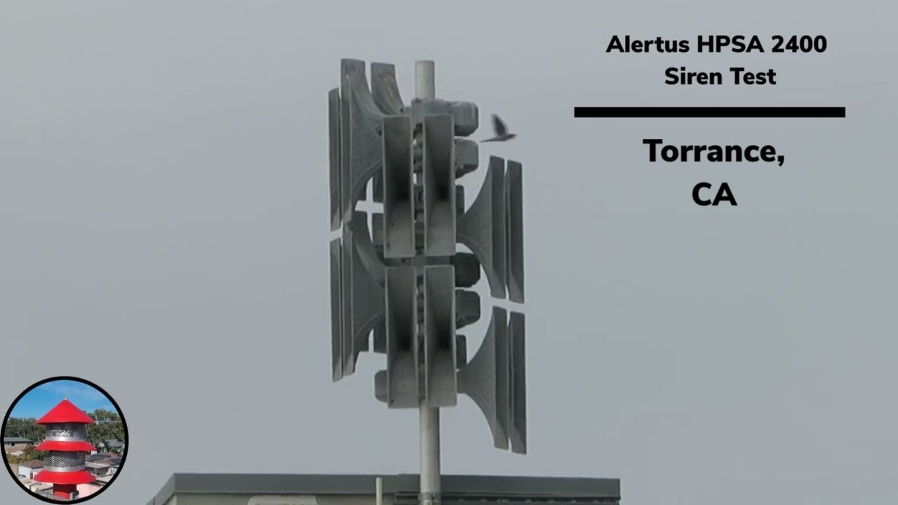 (Malfunction!) Alertus HPSA 2400 Siren Test, Torrance California, Wail, Chimes, Voice.