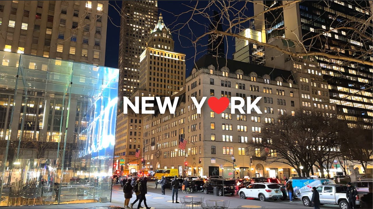 [4K]🇺🇸 Нью-Йорк🗽🚕:Прогулка по центру Манхэттена (День☀️и Ночь🌃), Burger Joint 🍔🍟 Февраль 2024 г.