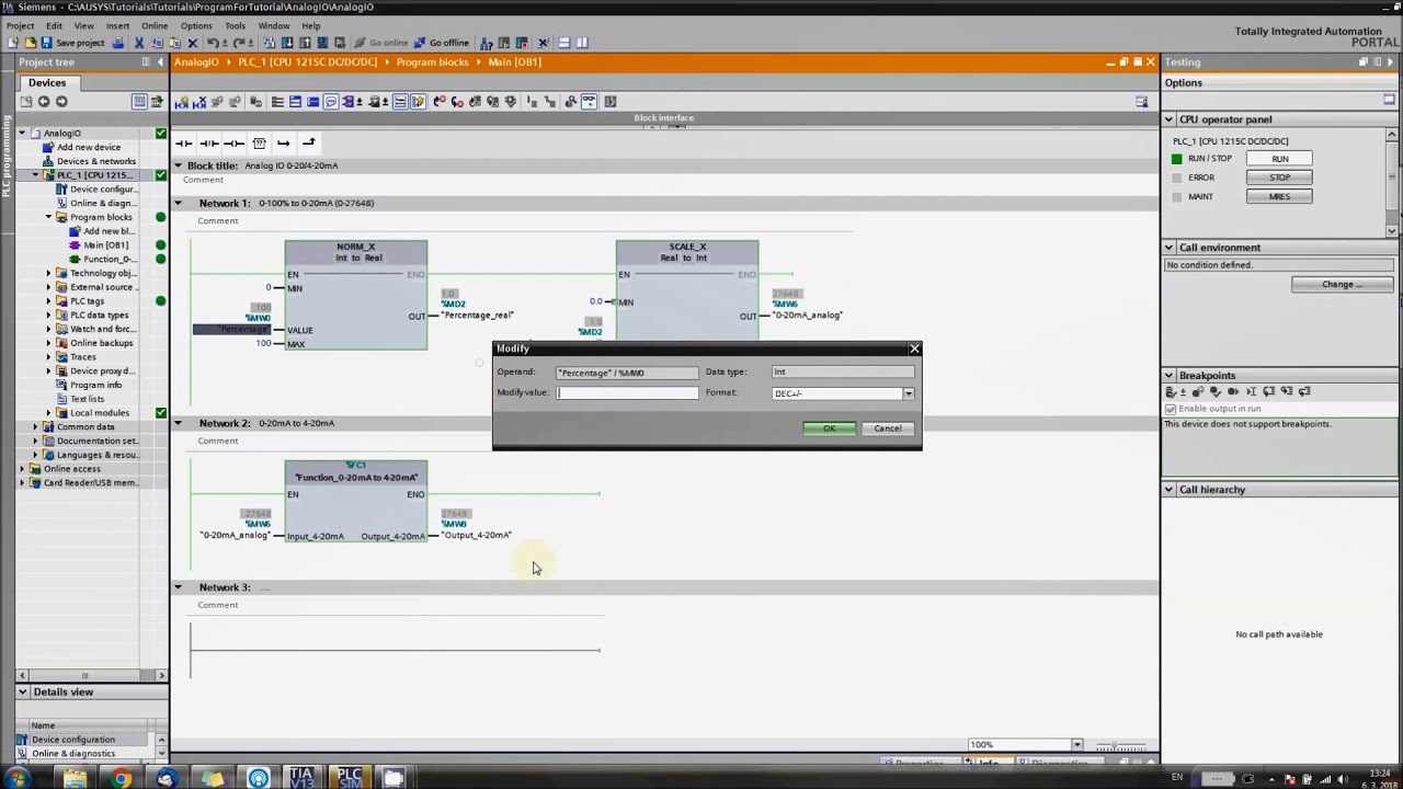 Siemens TIA Portal PLC - Scaling/Converting Analog Input/Output (0-20mA to 4-20mA and vice versa)