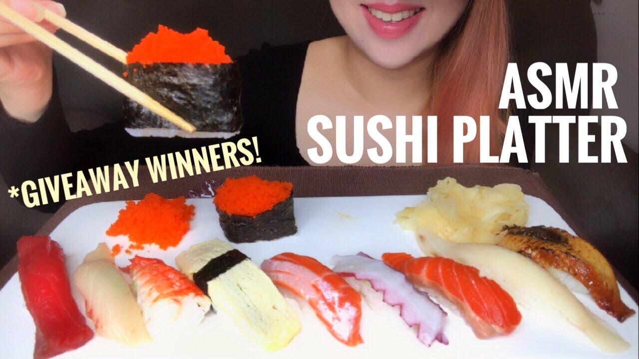 ASMR NIGIRI SUSHI PLATTER | CONTEST WINNERS | EATING SOUNDS (Whispering at the end)
