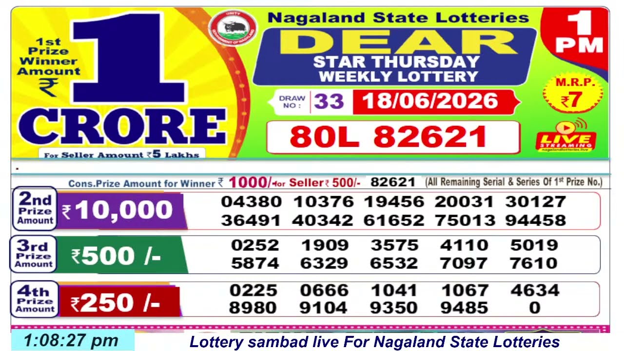 Dear Lottery Sambad 1 PM Lottery Live Result | Lottery Sambad Live 06/18/2026 Nagaland Lottery Live