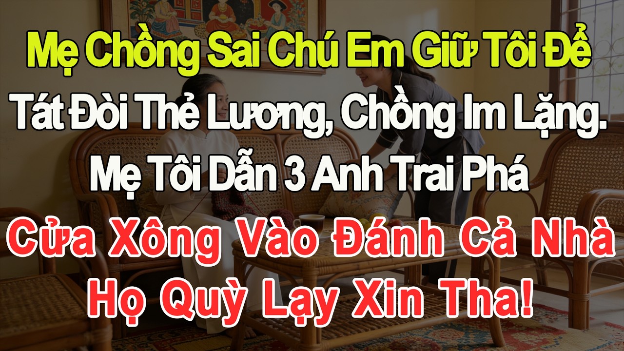 Mẹ chồng ép giao thẻ lương, chồng lặng thinh. 3 anh trai tôi phá cửa đánh họ quỳ lạy xin tha!