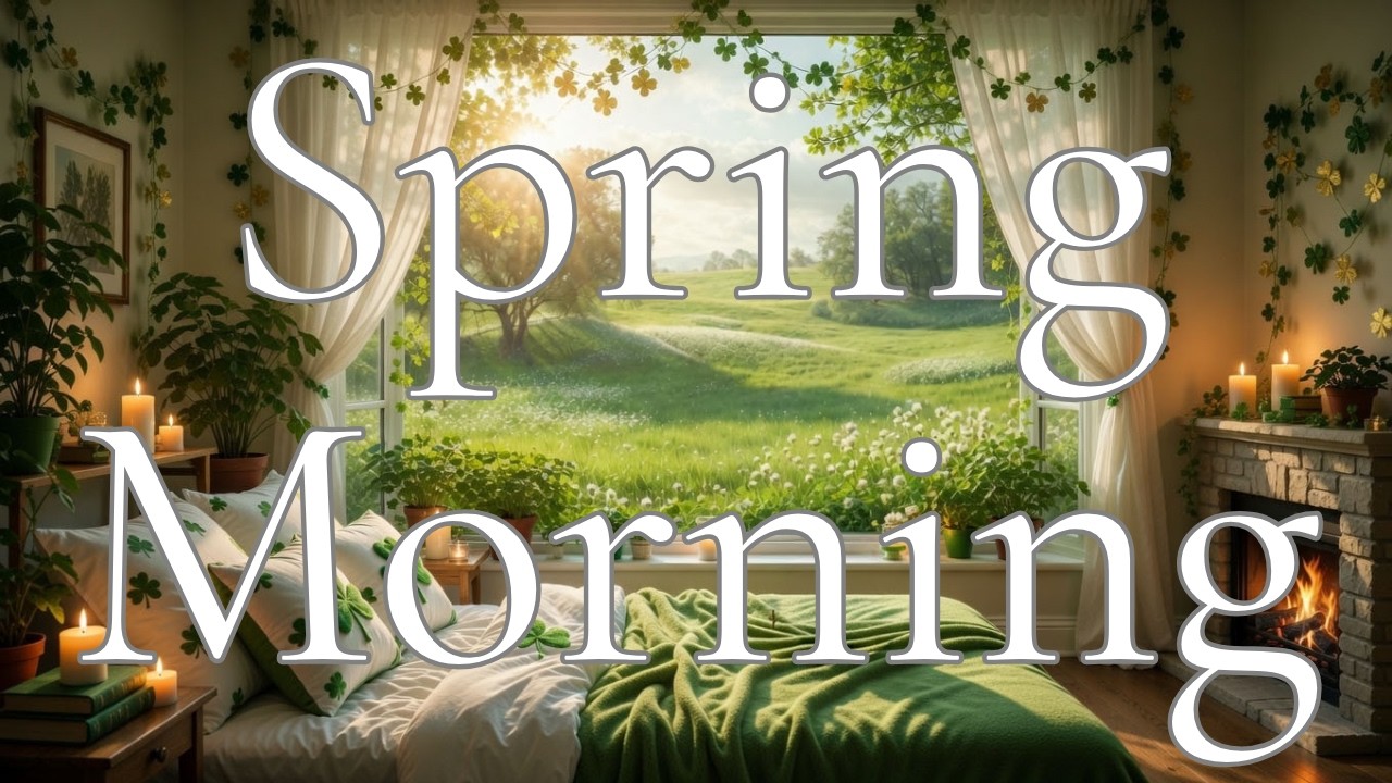 St. Patrick’s Day Cozy Bedroom ☘️ Fireplace & Birds | Peaceful Spring Morning Ambience (8 Hours)