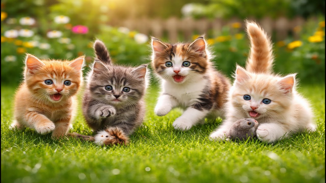 🐱🐾 Relaxing Cat Video | Beautiful Kittens Playing on the Grass with Soft Meowing Sounds