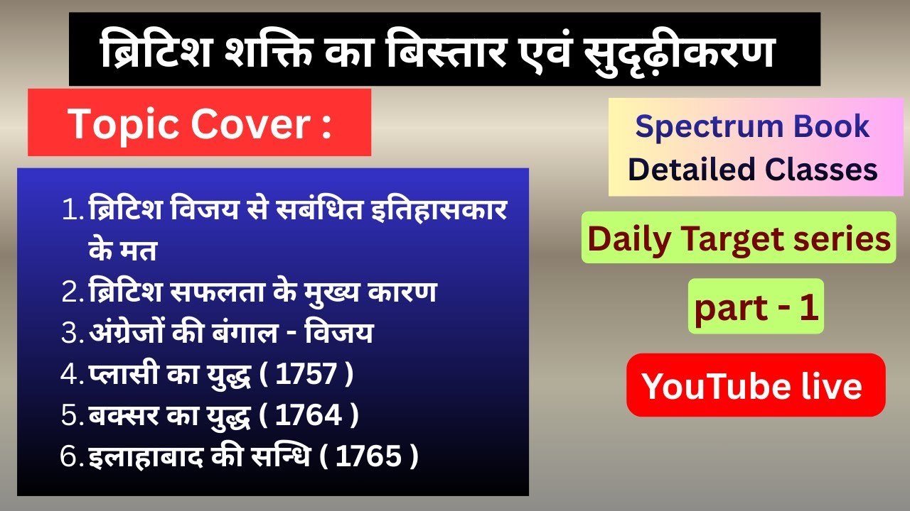ब्रिटिश शक्ति का विस्तार एवं सुदृढ़ीकरण (Part-1) | प्लासी, बक्सर, इलाहाबाद संधि | Spectrum History
