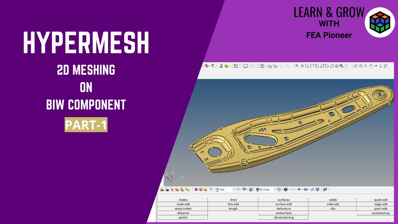 Hypermesh 2D meshing tutorial Part-1| BIW meshing |Geometry cleanup| hypermesh midsurface extraction