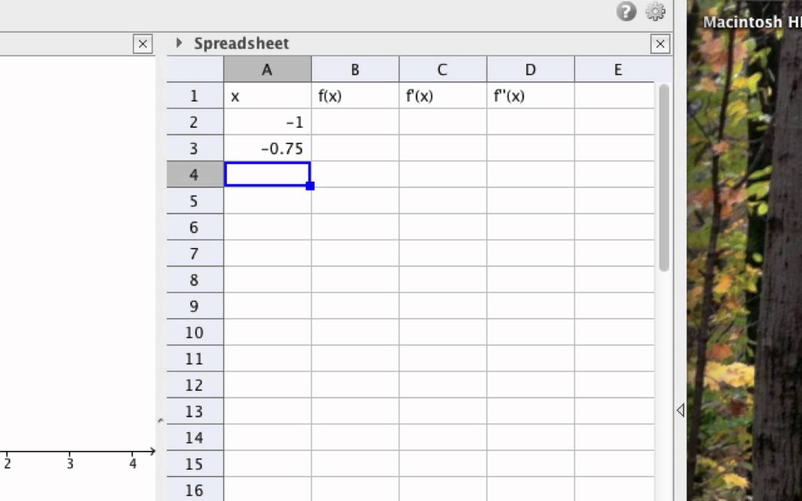Geogebra spreadsheet view