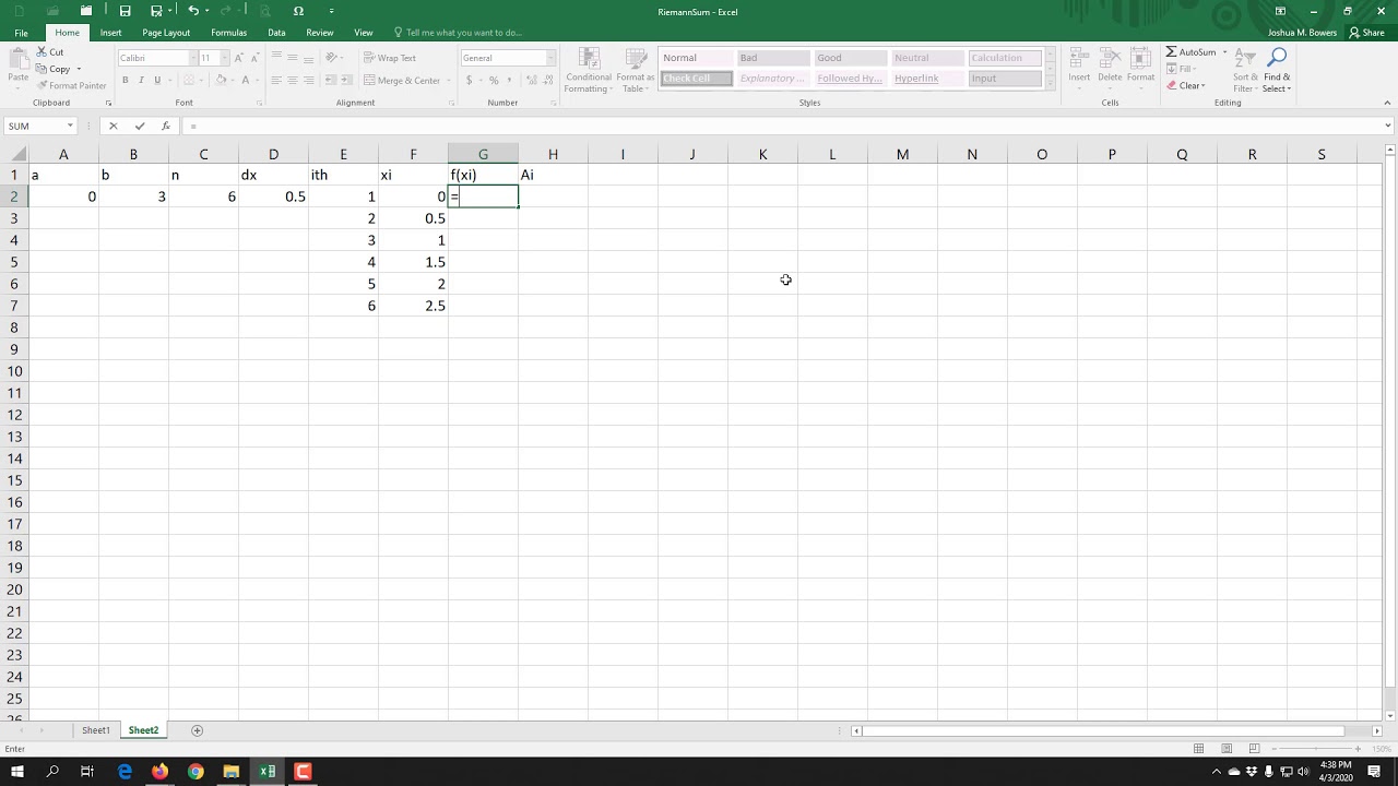 Riemann Sums in Excel