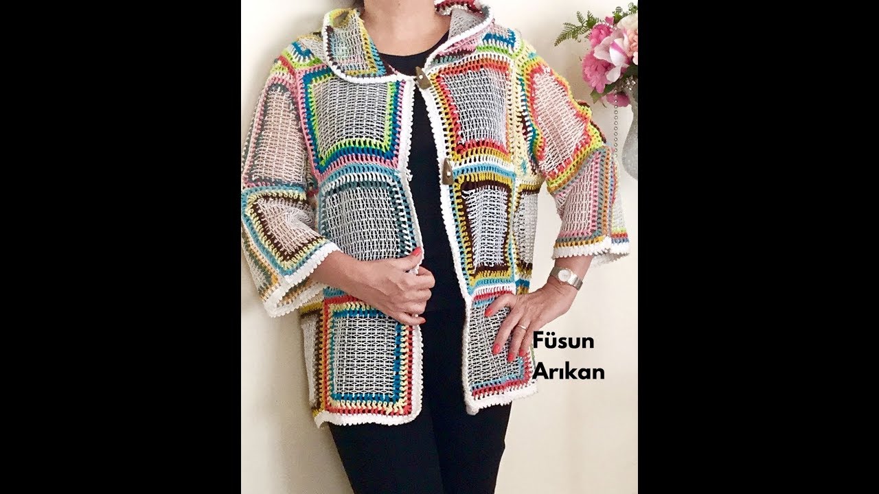 File Kumaş Kombinli Tığ İşi Kapüşonlu Hırka (Crochet Cardigan Tutorial)