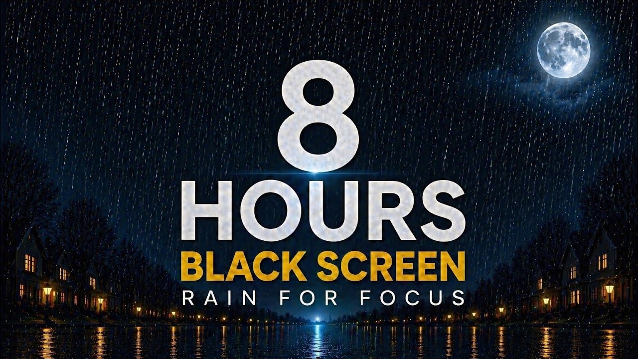8 Hours Rain Sounds for Study & Focus 📚 Black Screen