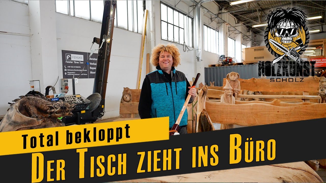 Holzkunst Scholz / 2 Tonnen Tisch für das Schloss/ der Tisch bekommt ein neues Zuhause