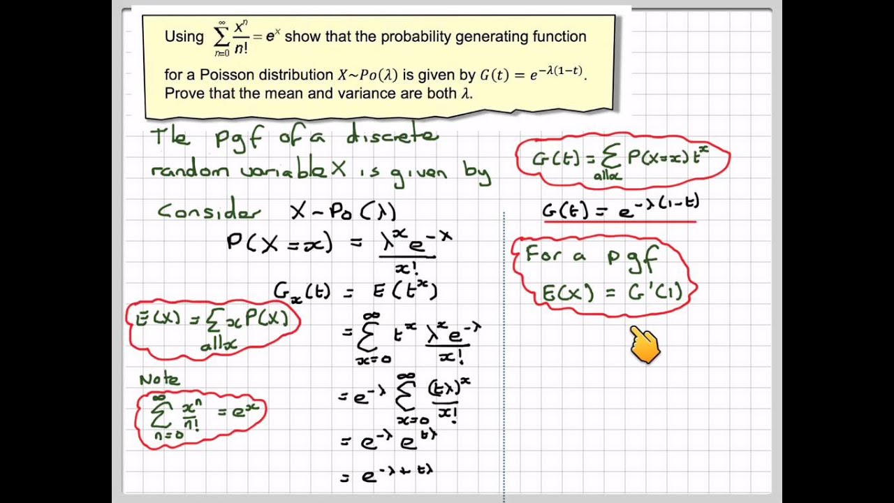 The pgf of a Poisson distribution and its mean and variance