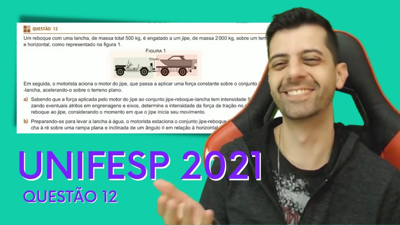 UNIFESP 2021 - Q12 - Um reboque com uma lancha, de massa total 500 kg, é engatado a um jipe, de