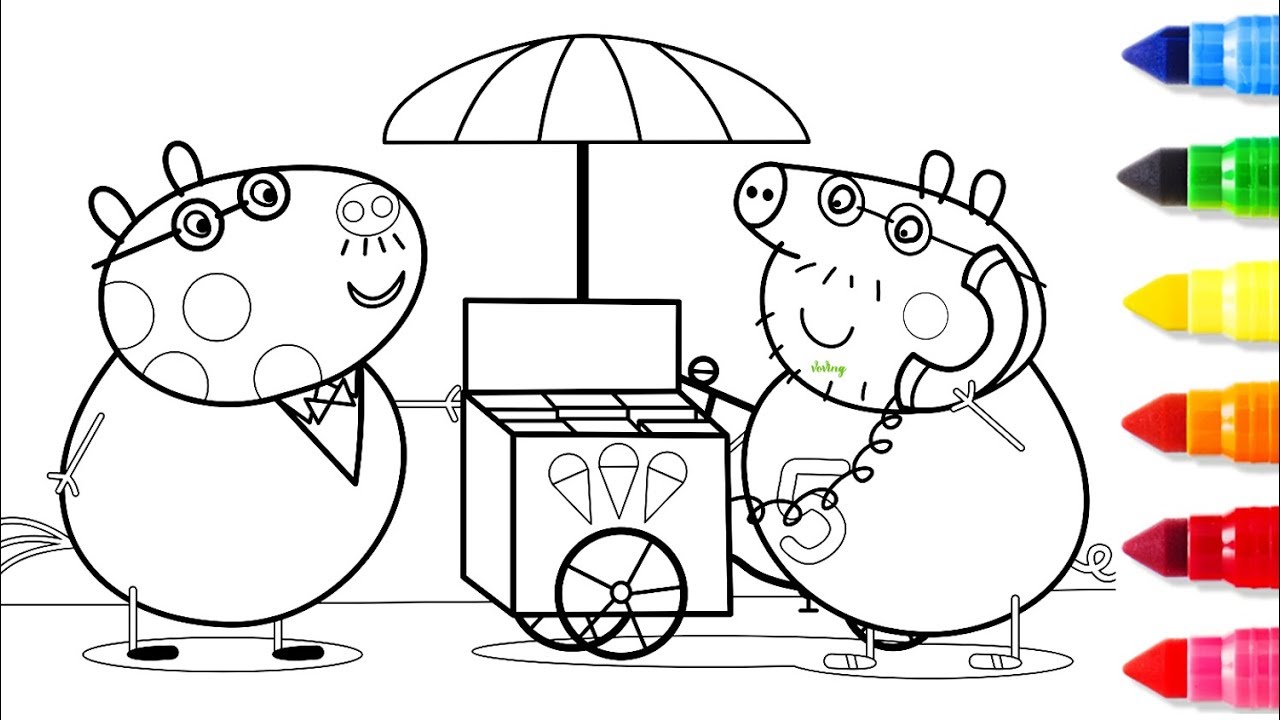 Ice Cream Car Coloring Pages, Drawing Pages with Peppa Pig, Learning Colors Videos For Toddlers