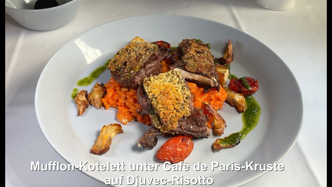 Mufflon-Kotlett unter der Café de Paris Kruste auf Djuvec-Risotto von Südland Koch Stephan Gruß