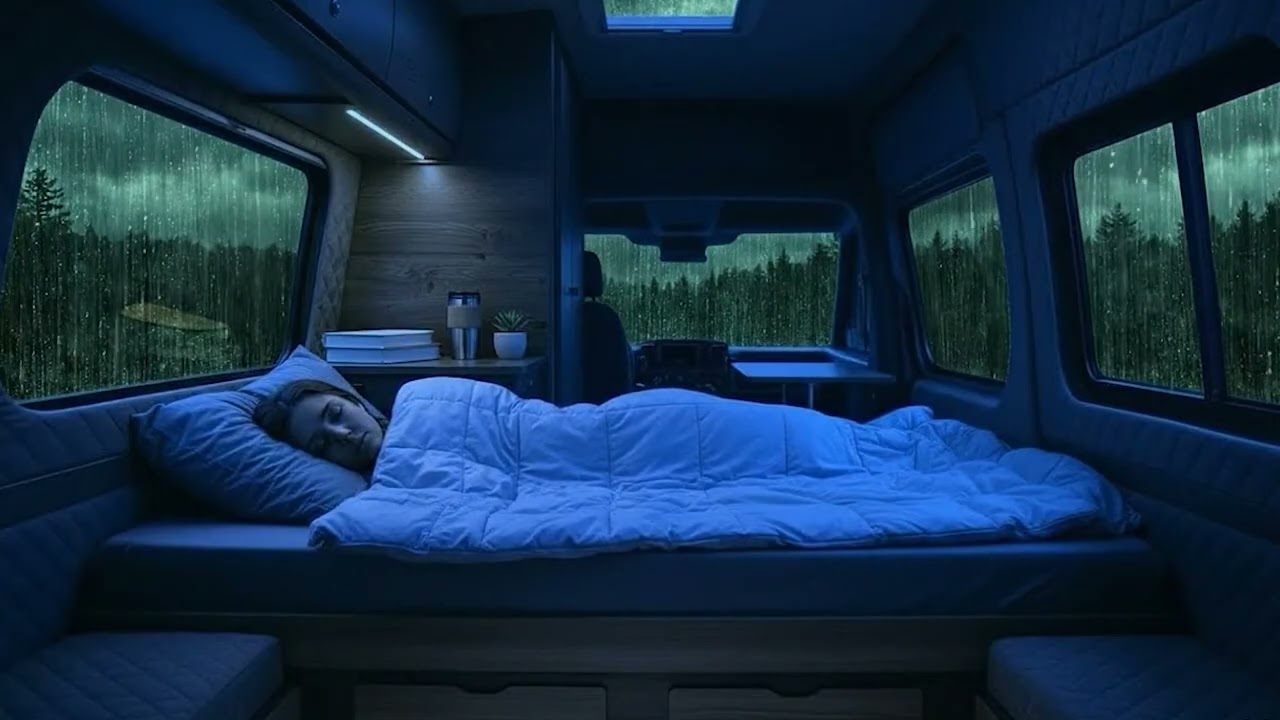 Rain on Van Windows ASMR 🌧️ Cozy Night Routine with Golden Retriever