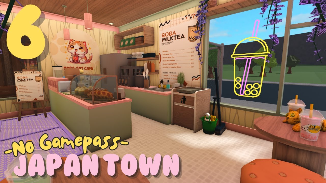 BLOXBURG:🌸JAPAN TOWN SERIES | NO GAMEPASS | Part 6:🧋 Boba Cat Cafe | ROBLOX