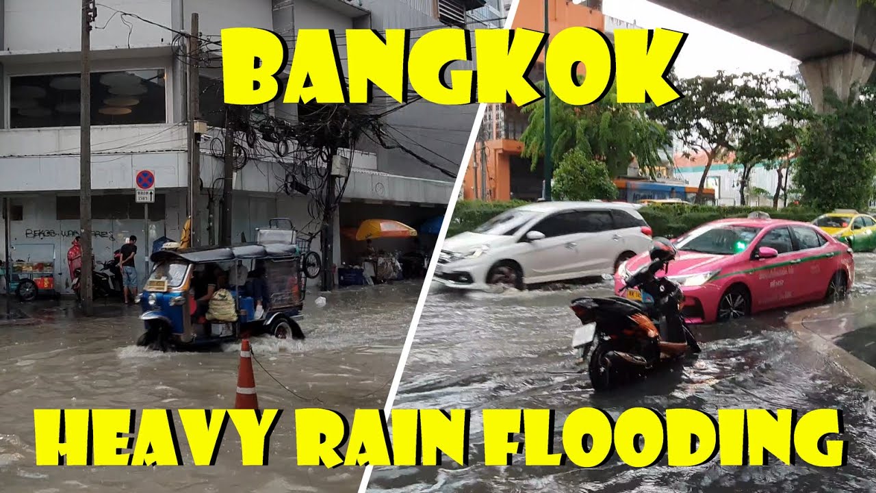 Bangkok Rainy Walk - Heavy Thunderstorm Flooded Sukhumvit Road - 27 April 2021