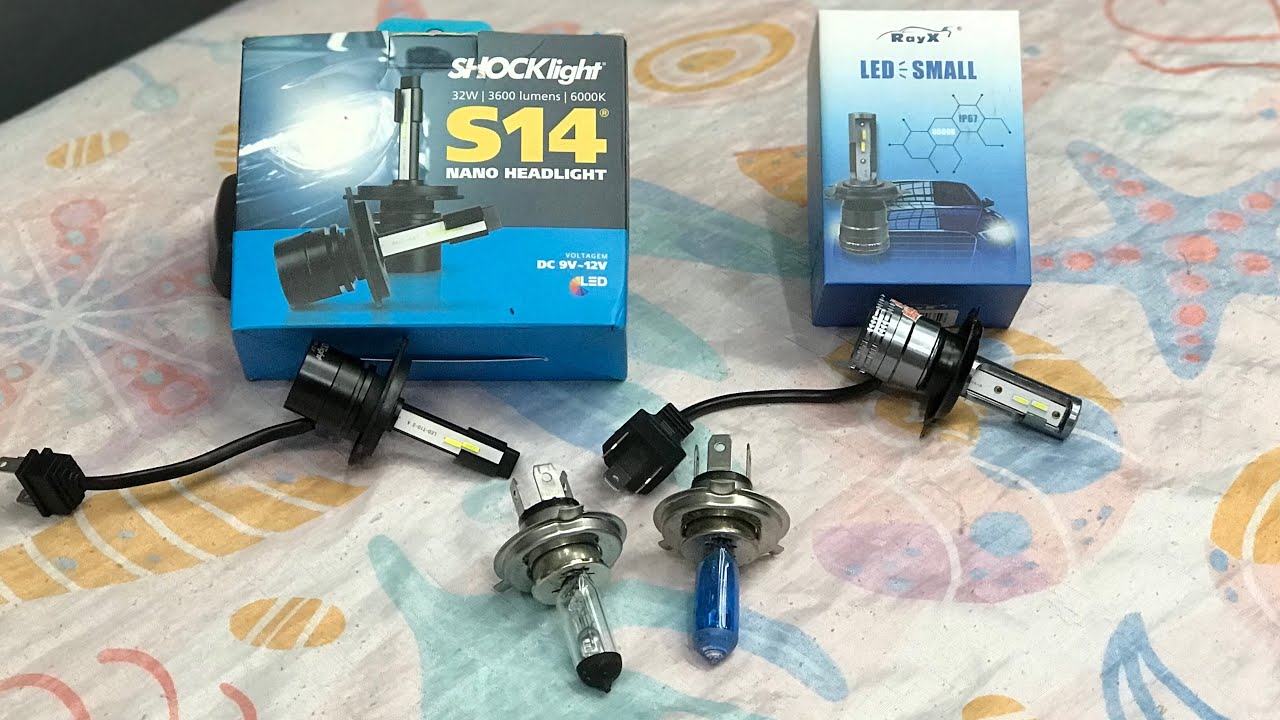 Testei e Fiz Comparativo Entre LED H4 SHOCKLIGHT S14 e LED RAYX SMALL com Halogena e Super Branca