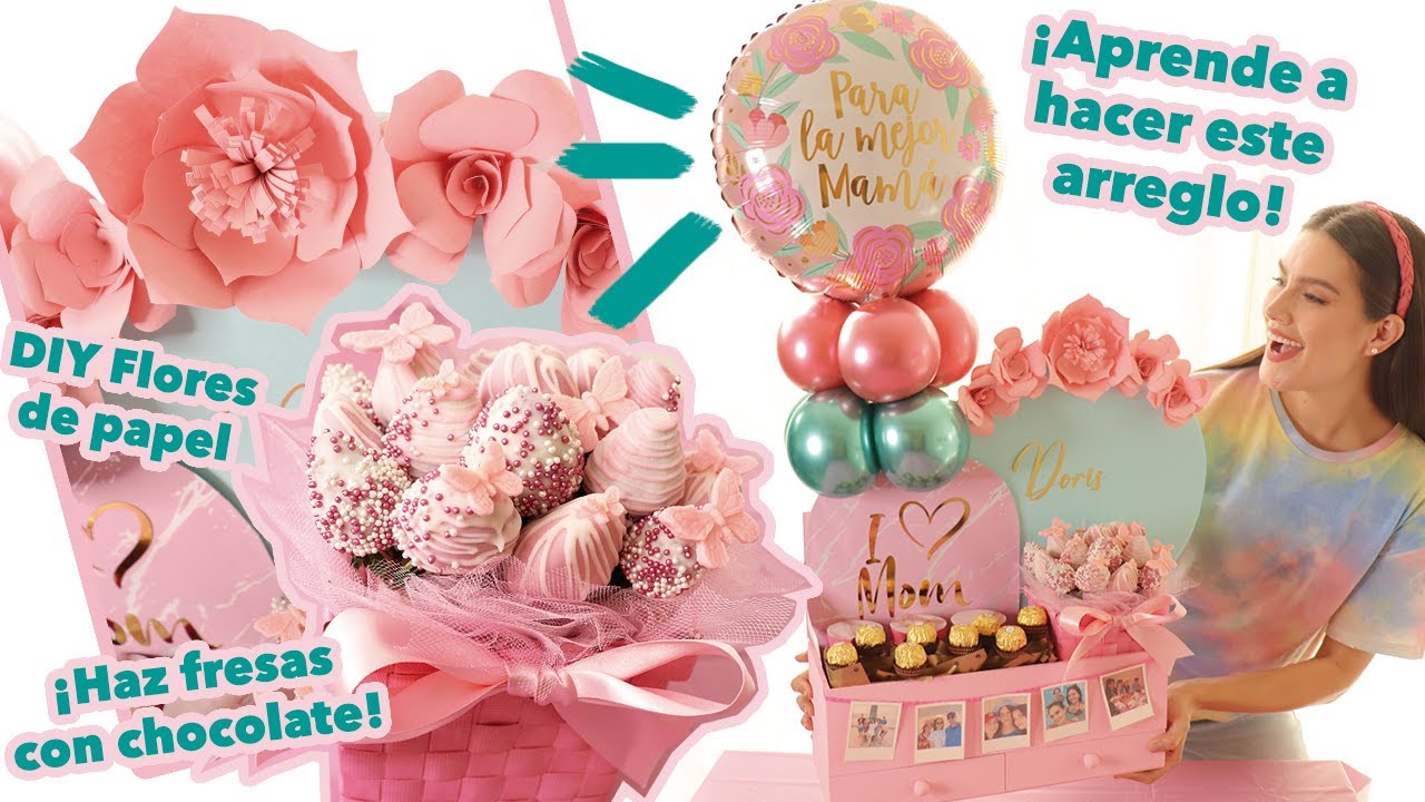 ¡HAZ ESTE ARREGLO CON GLOBOS, FRESAS CON CHOCOLATE, Y FLORES DE PAPEL! PASO A PASO - SUSIDEAS 💡