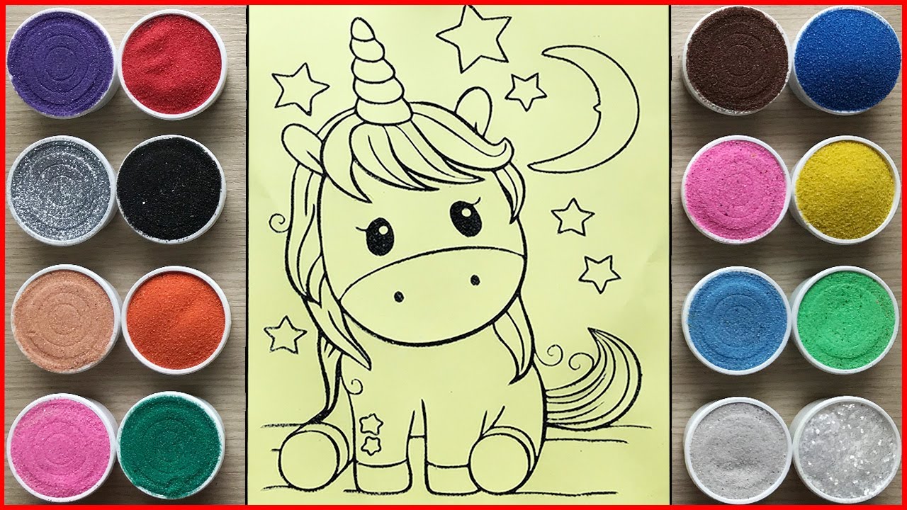 TÔ MÀU TRANH CÁT PONY NGỰA KÌ LÂN 1 SỪNG BABY - Sand painting unicorn pony so cute (Chim Xinh)