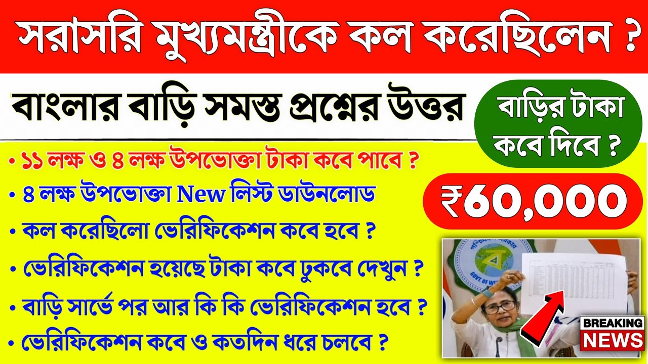 Banglar Bari Big Update : সরাসরি মুখ্যমন্ত্রীকে কল করা উপভোক্তাদের সমস্ত প্রশ্নের উত্তর | bari taka