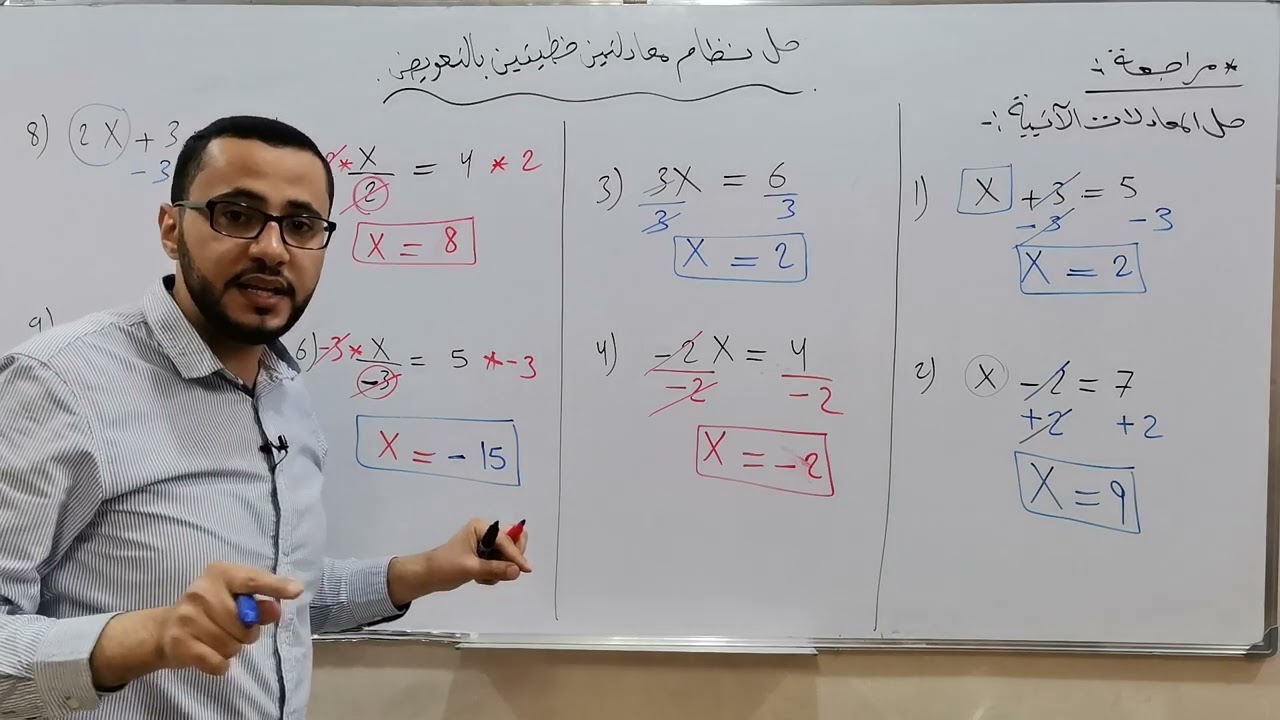 حل نظام معادلتين خطيتين بالتعويض (1)/ الصف الثامن