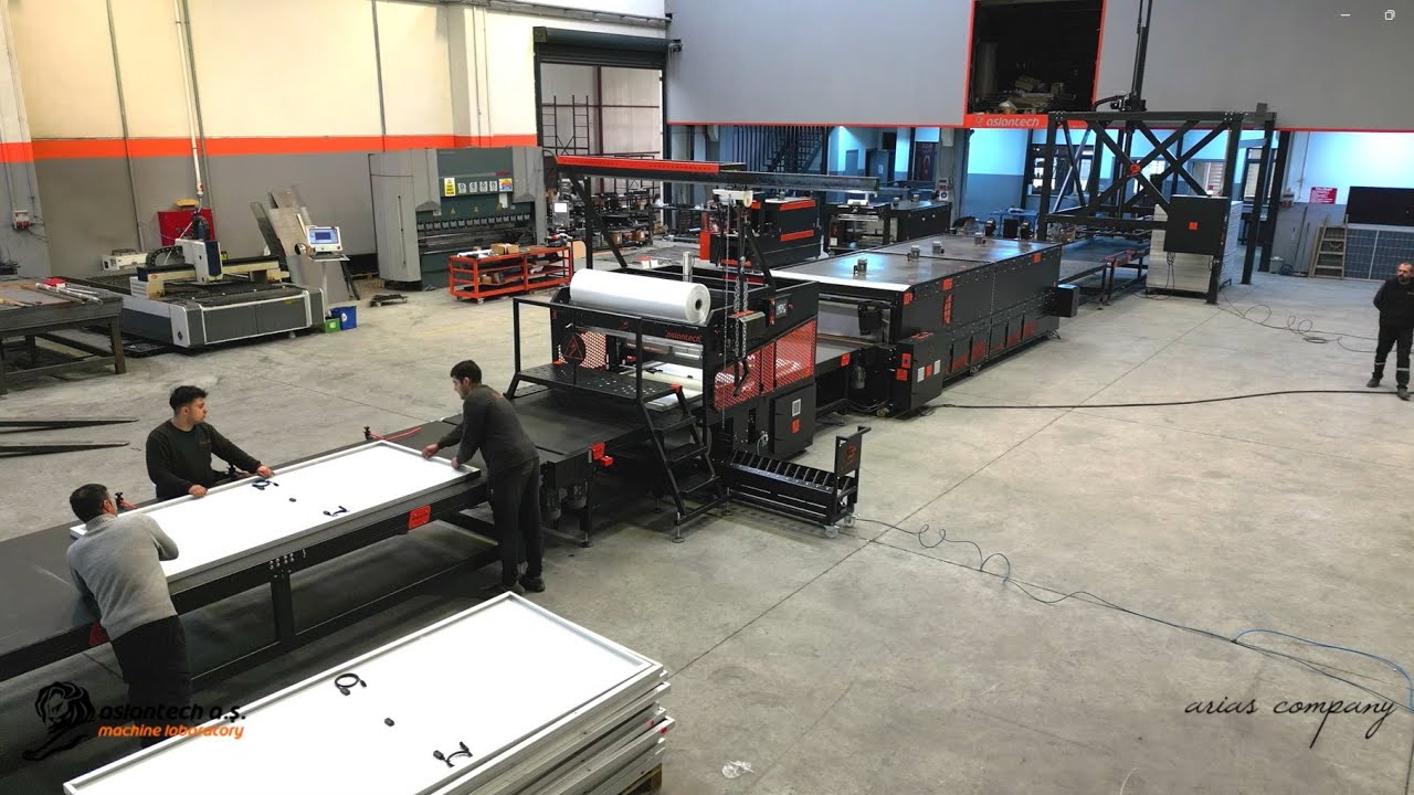 solar panel güneş paneli shrink paketleme makinası palet yapma palletizer paletleme kartezyen robot
