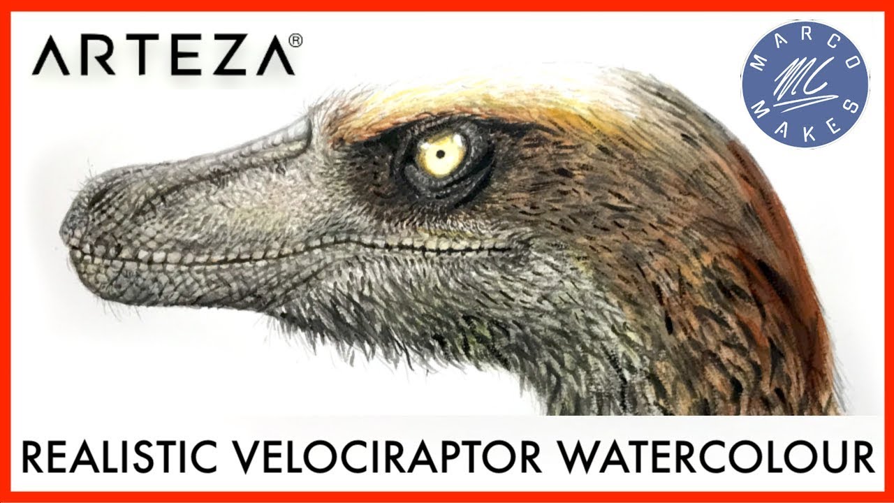Realistic VELOCIRAPTOR Watercolor Painting - ARTEZA Watercolor Paints and Brushes Review